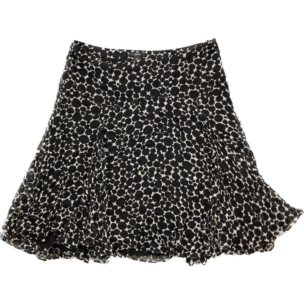 C01 Alfani Womens 100% Silk Skirt Polka Dot Ruffle Black White Lined Sheer Sz 12